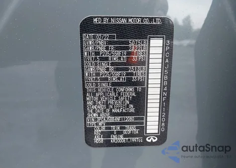 2022 Infiniti Qx50 Luxe Awd z USA, uszkodzony, nr VIN 3PCAJ5BB4NF112080